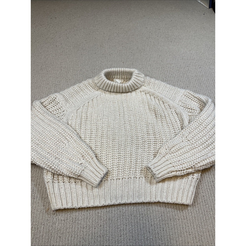 H&M Women's XS Wool Blend Boxy Chunky Knit Sweater Ivory